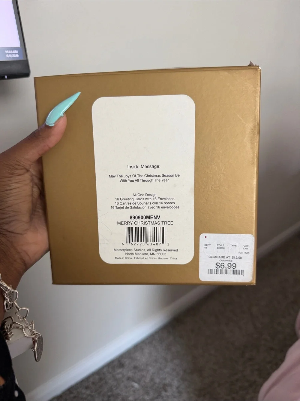 Gold Holiday Card Box — 'Merry Christmas Tree' & 2 boxes of Thank You cards